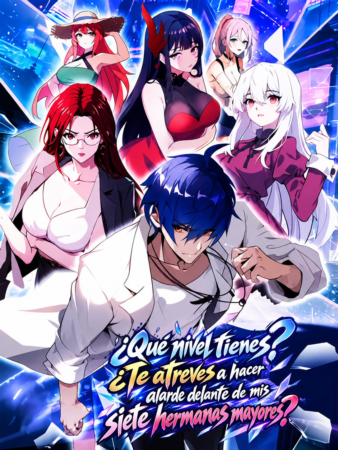 Ensamble anime en ciudad neón futurista