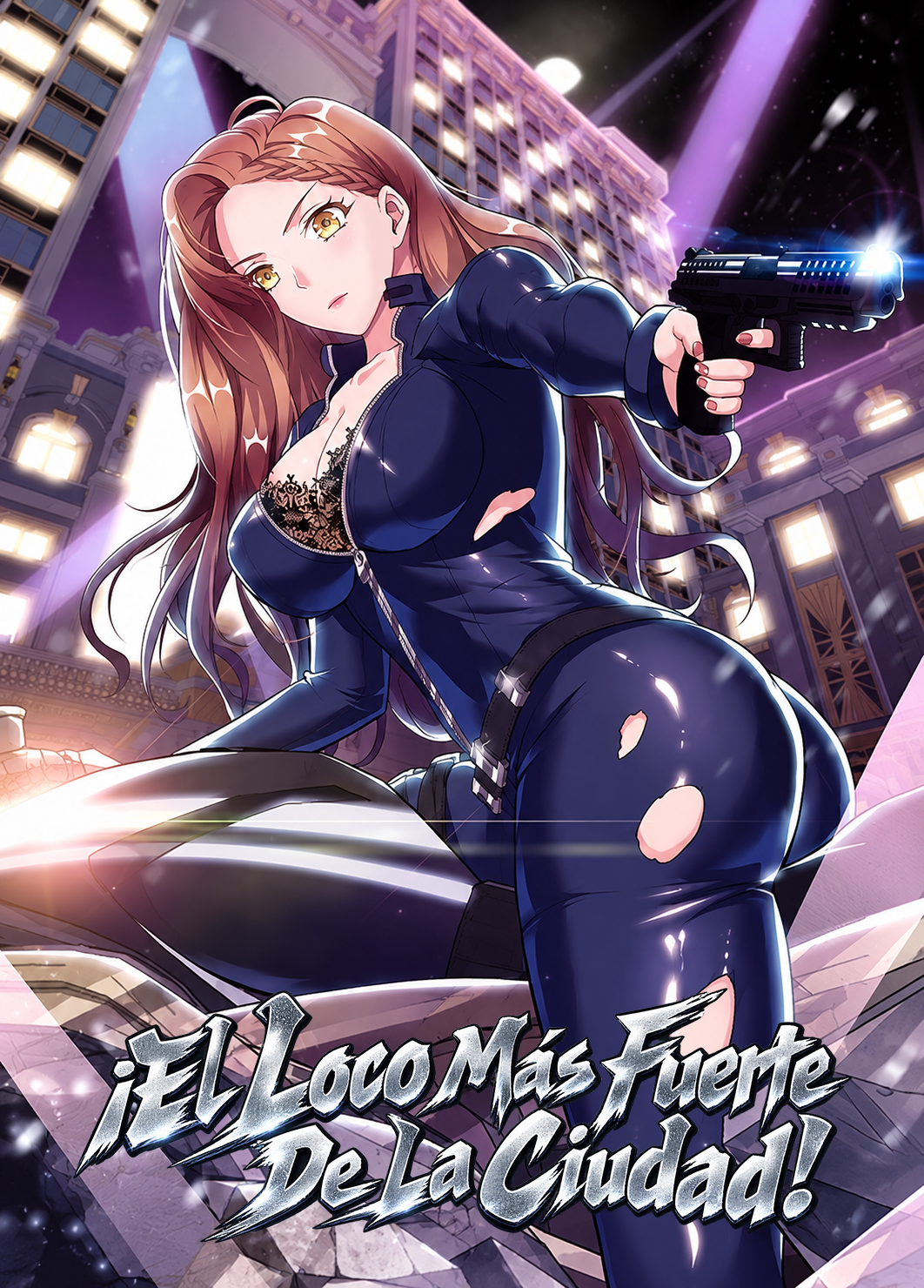 Heroína nocturna en azotea urbana