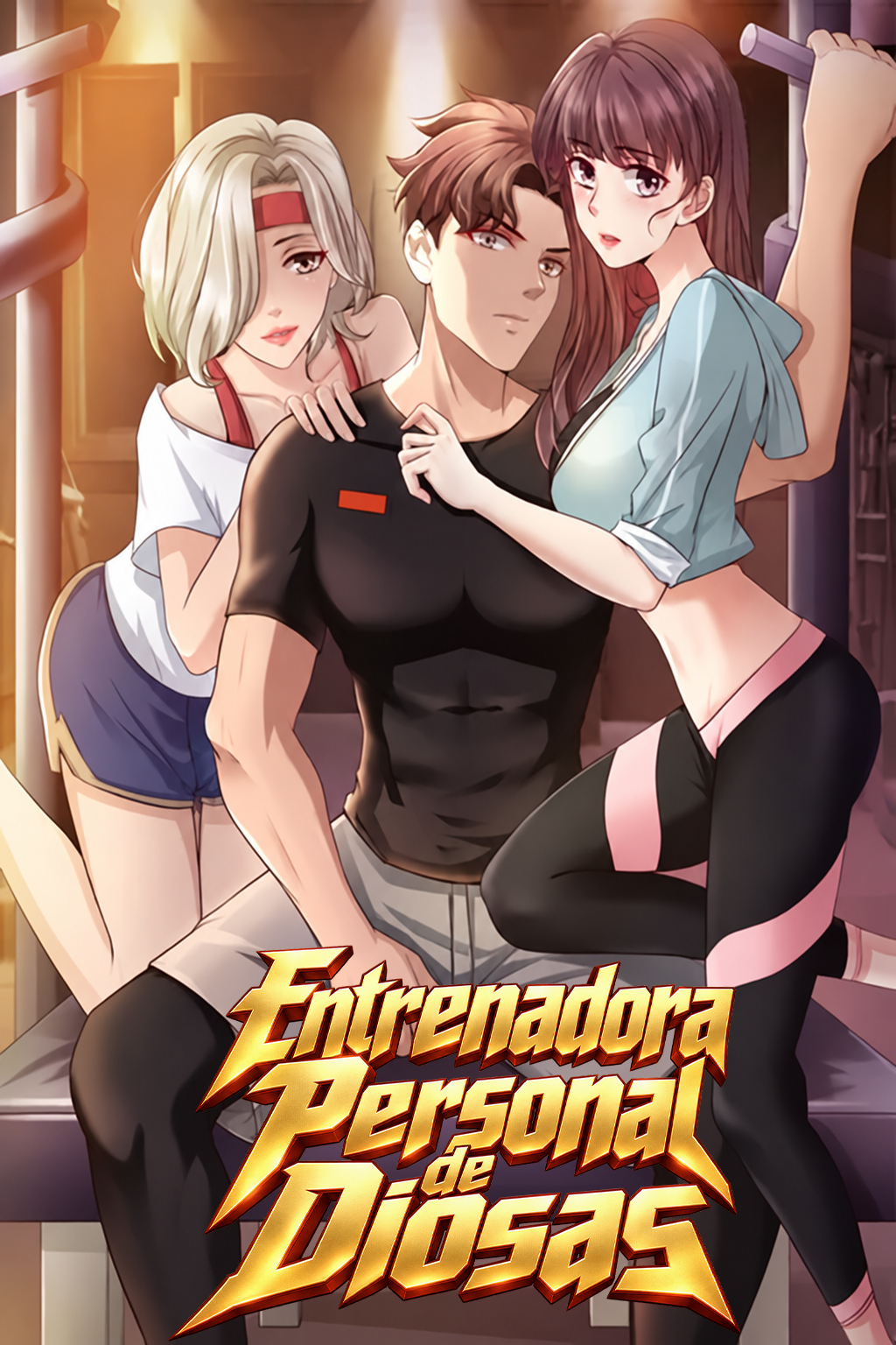 Trío anime en el gimnasio con luz cálida
