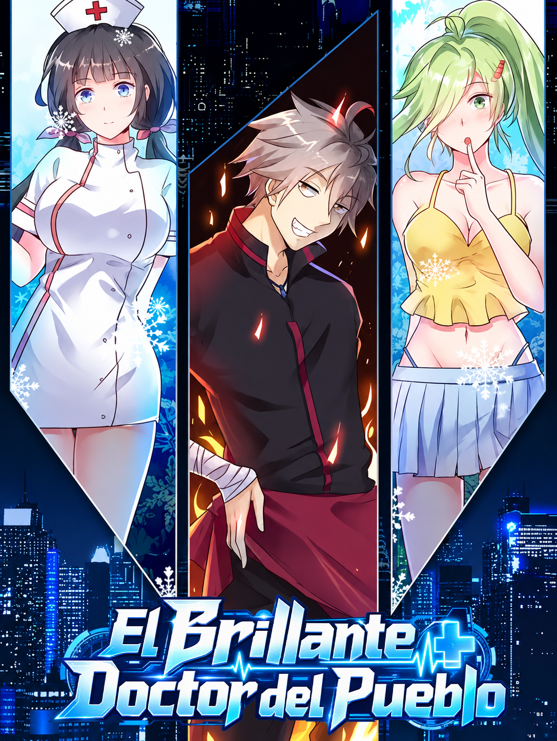 Tríptico anime de ciudad neón
